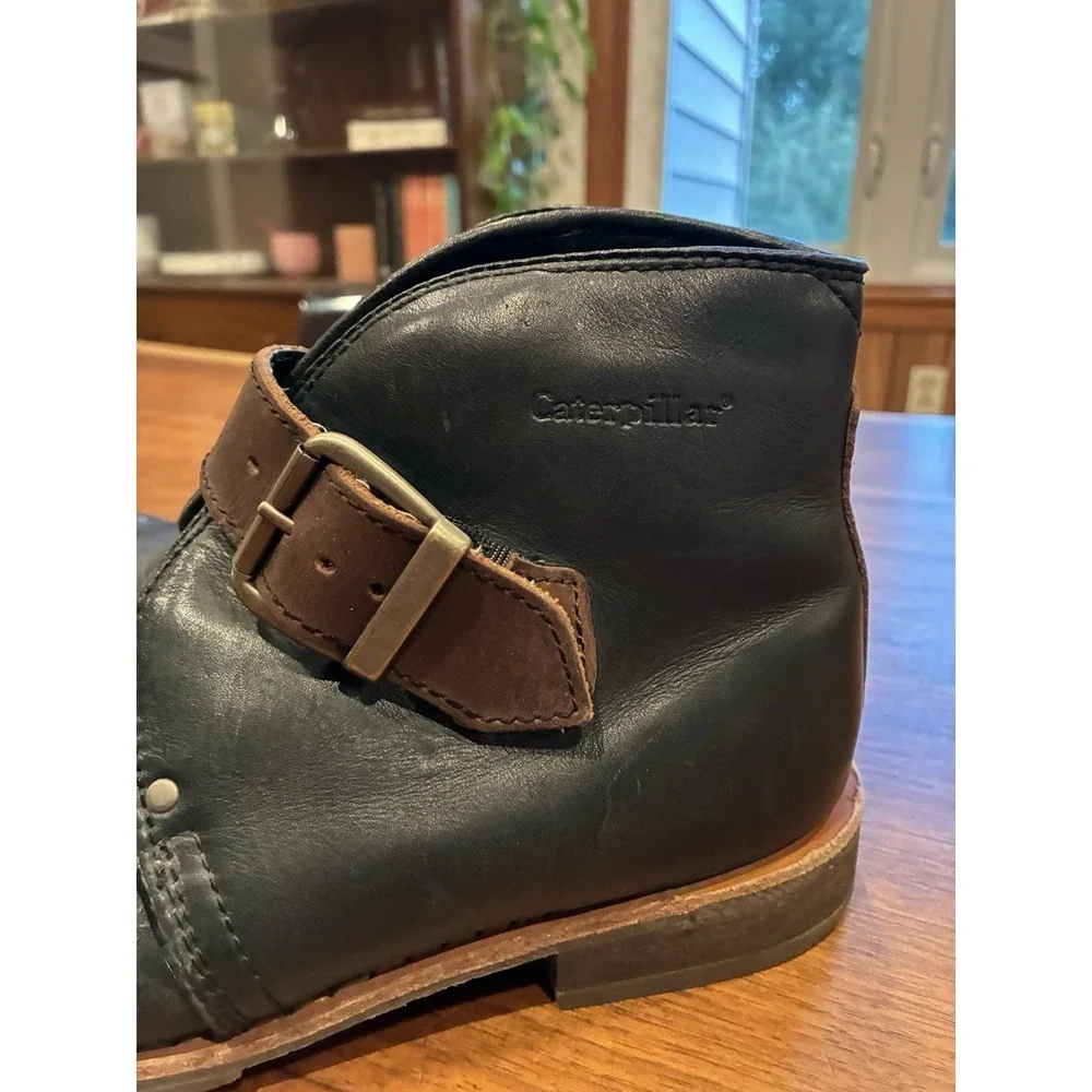CAT Caterpillar Black Leather Boots men's size US 10.5 EU 43.5